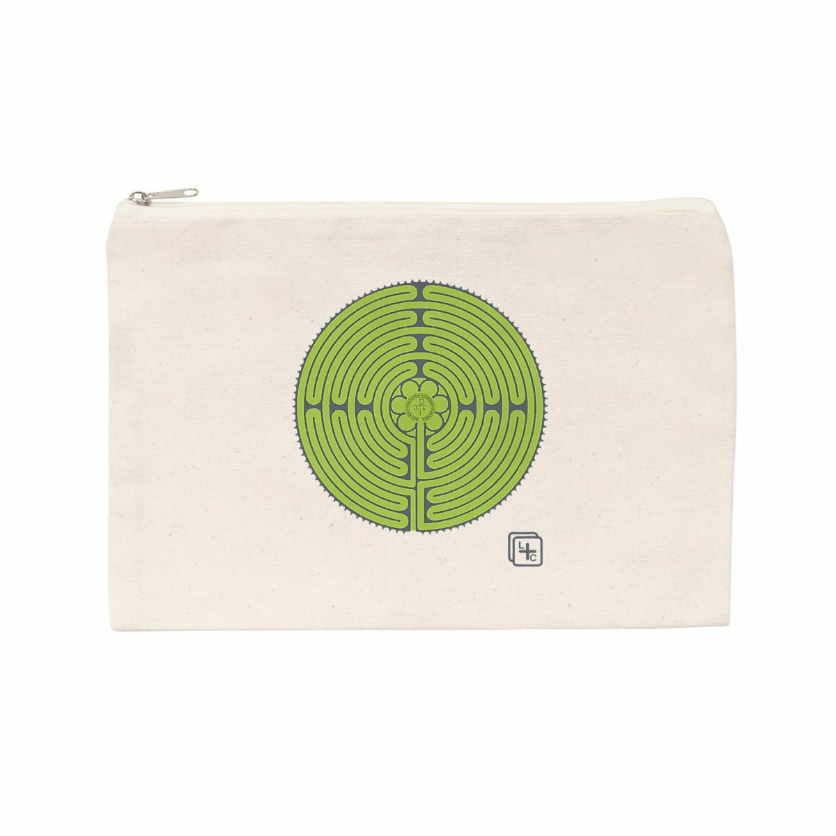 face_naturel_0 Labyrinthe fond Vert Pochette en coton recyclé